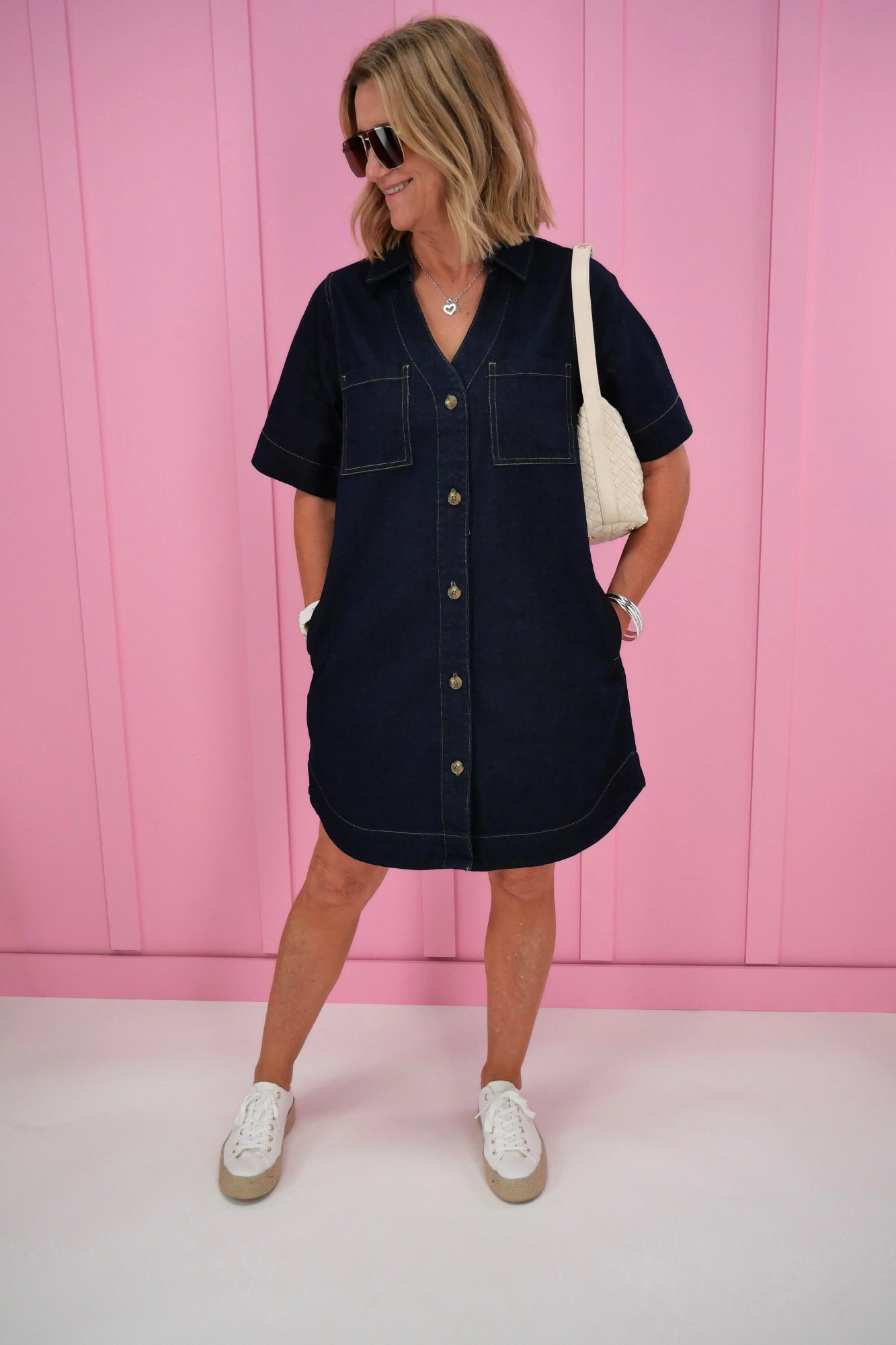 Shine On Label Cherish Denim Boxy Dress Dark Indigo Perfect Waist