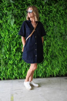 Lounge Fit Shine On Label Cherish Denim Boxy Dress Dark Indigo