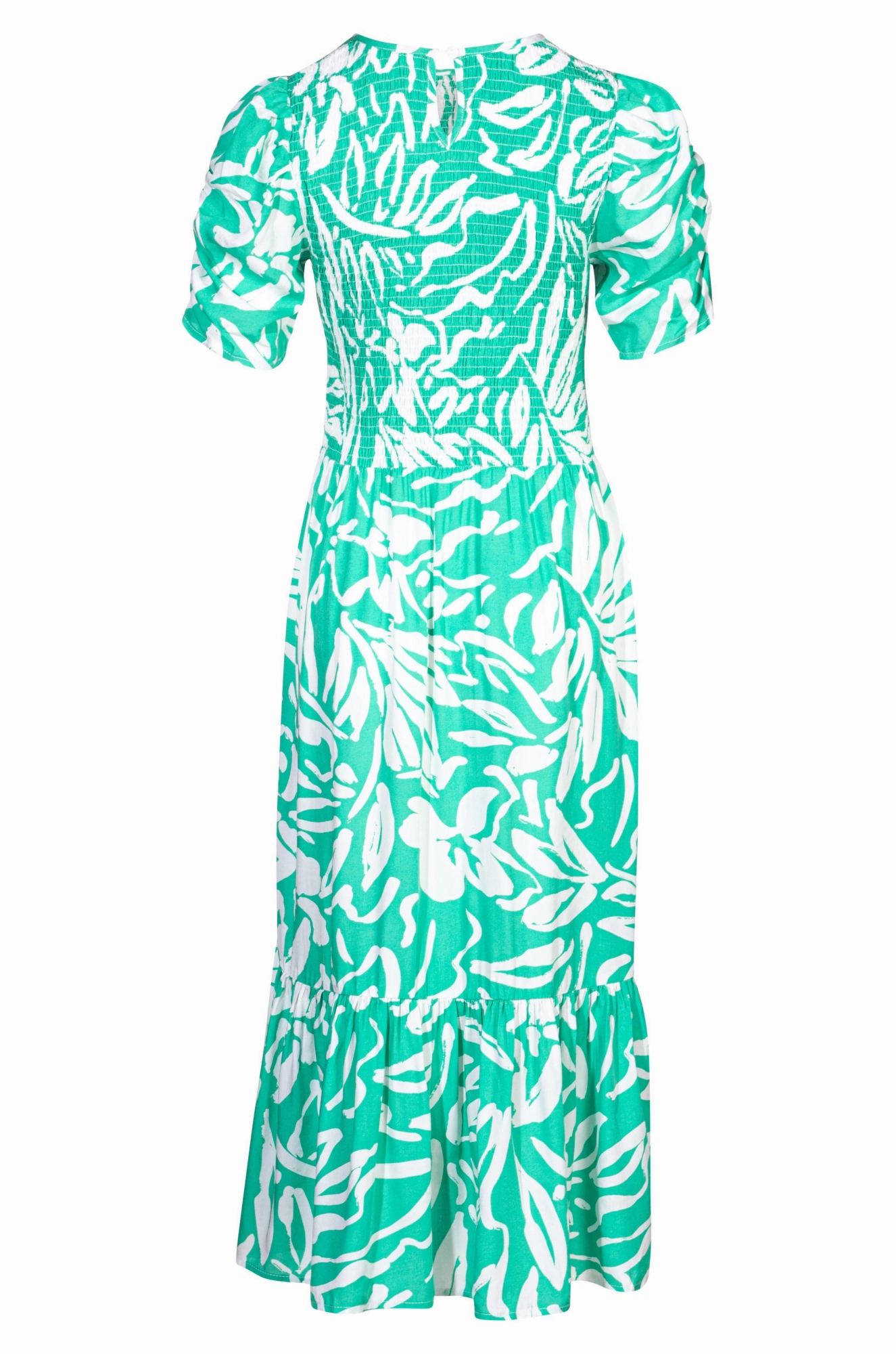 Shirred bodice Dress | Jade Ivory Leaf | 3342A1 Feel Good Easy-Storage