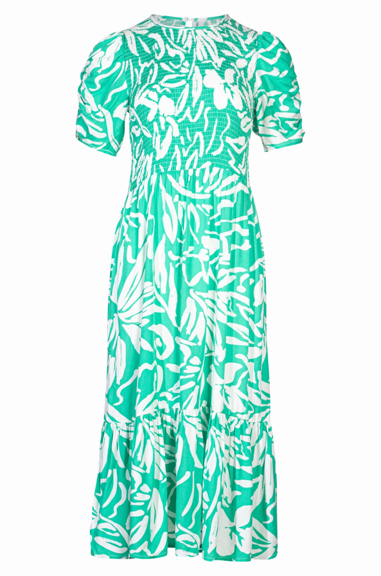 Shirred bodice Dress | Jade Ivory Leaf | 3342A1 Cozy Balance velvet feel