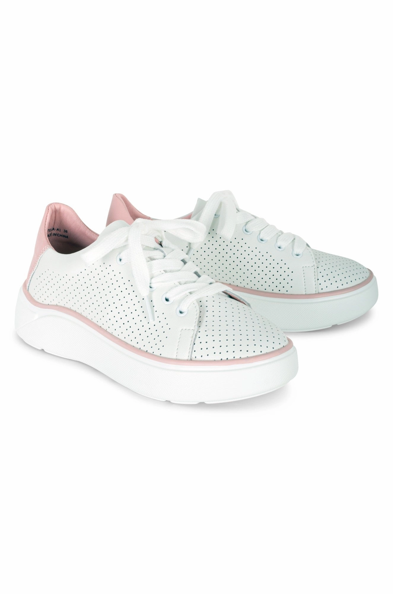 White & Pink lace up Sneaker | WHITE/PINK | STELLA AB Reinforced Eyelet Construction Hyperlock Technology