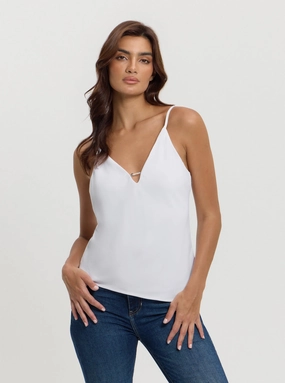 White Caroline Tank Top ReinforcedHem Cool Weather