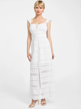 Lounge Vibes Daily Wear White Elvire Sangallo Maxi Dress