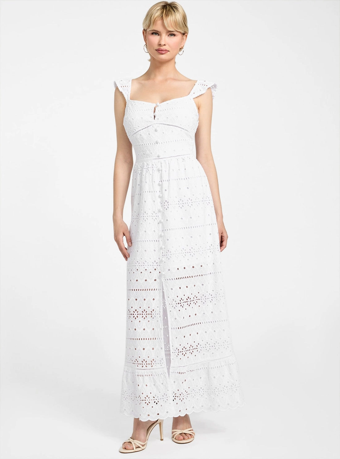 Lounge Vibes Daily Wear White Elvire Sangallo Maxi Dress
