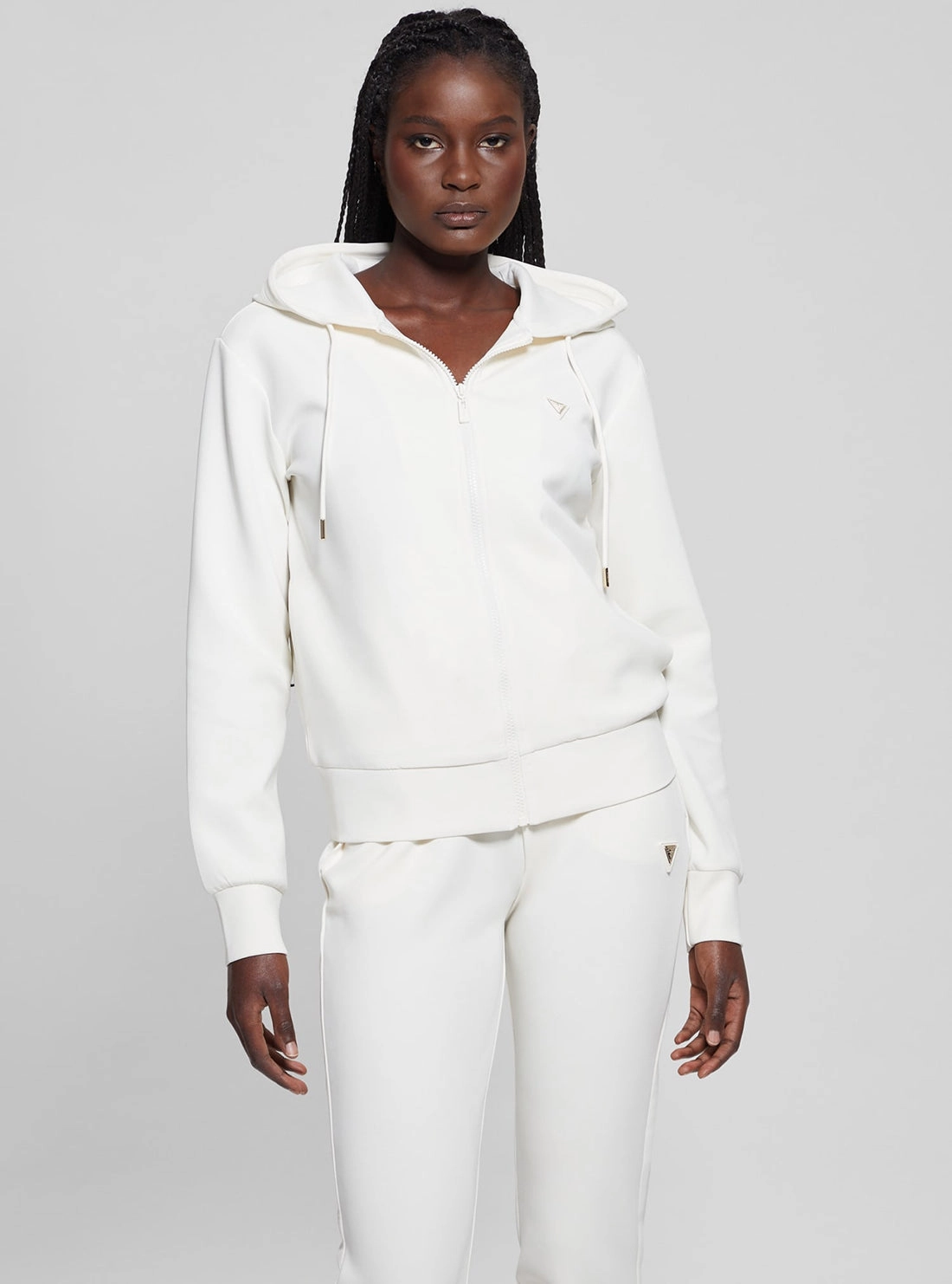 Adjustable Hem Lock System White Olympe Hoodie Jacket