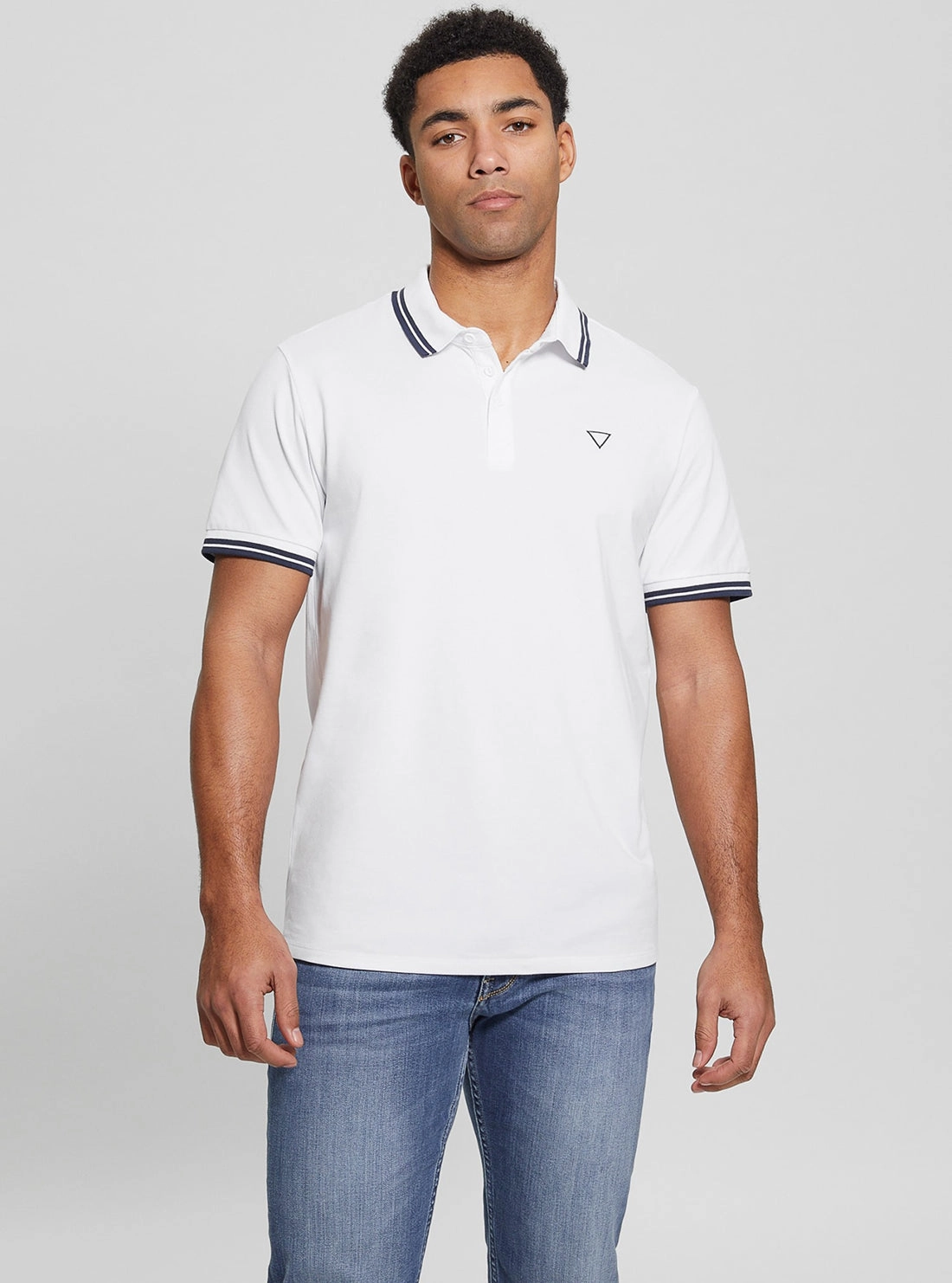 Oversized style White Pique Triangle Polo T-Shirt