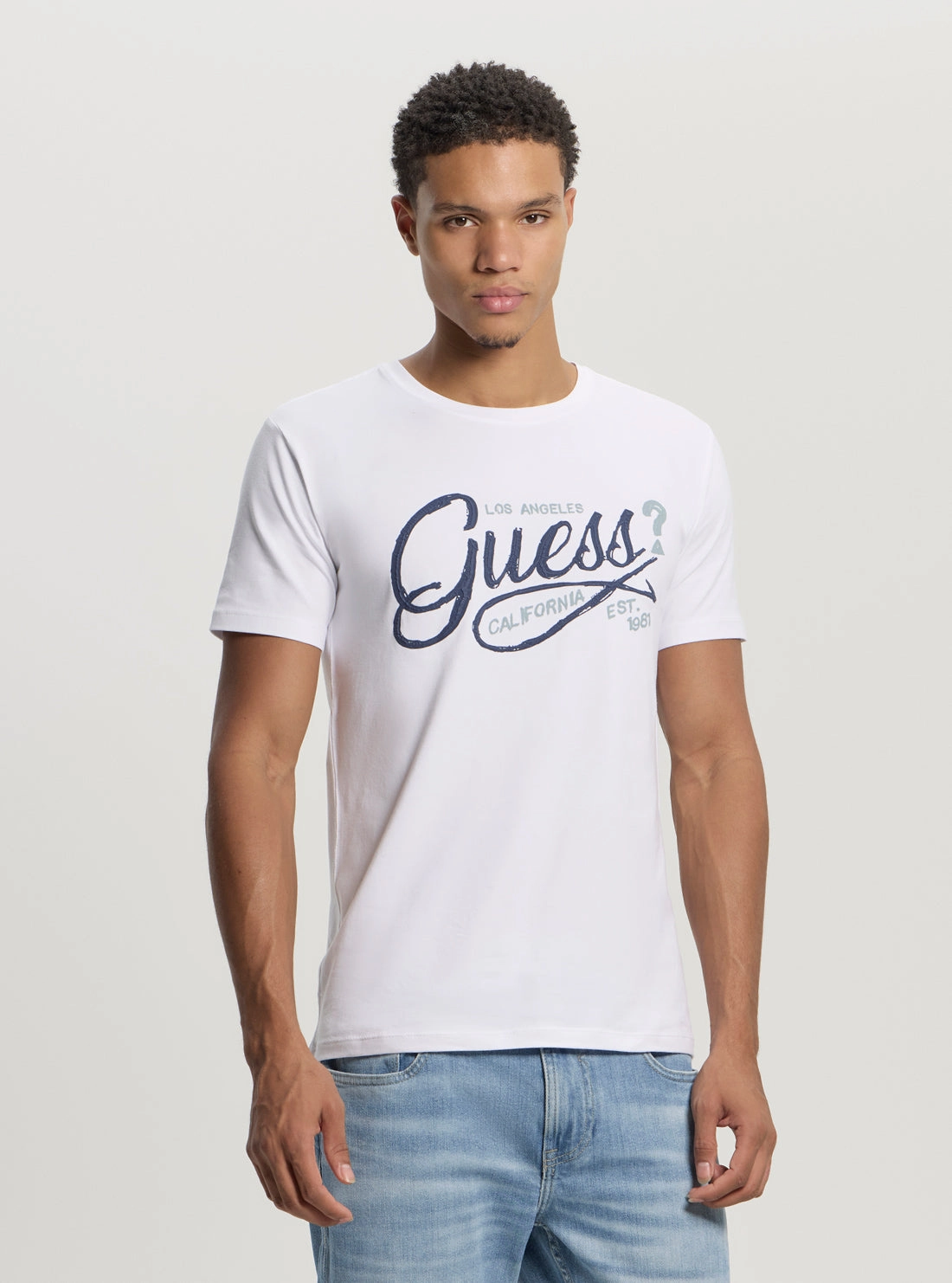 Soft Brushed Lining Stretchable Blend White Script Logo T-Shirt