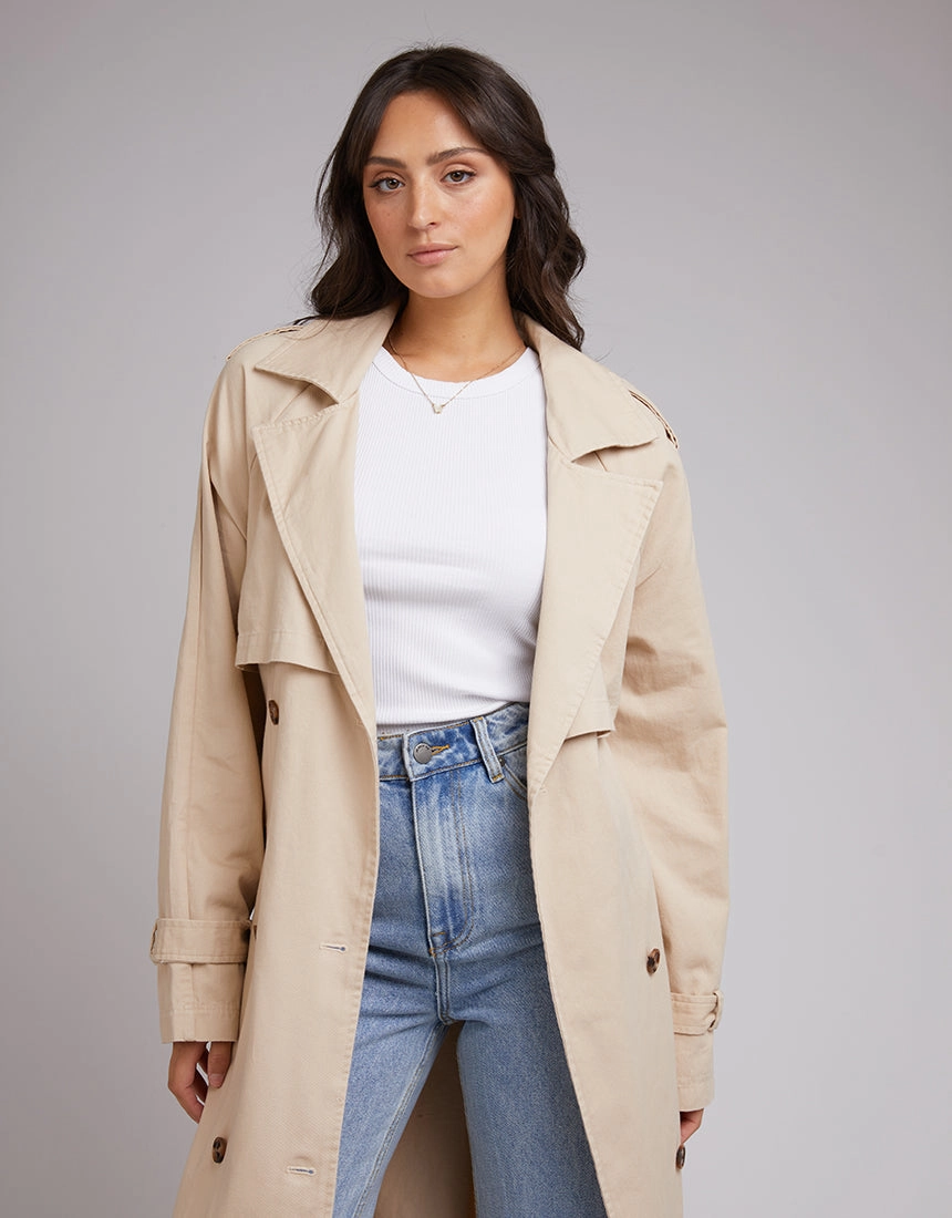 All About Eve Trench Coat Tan Magnetic Closures