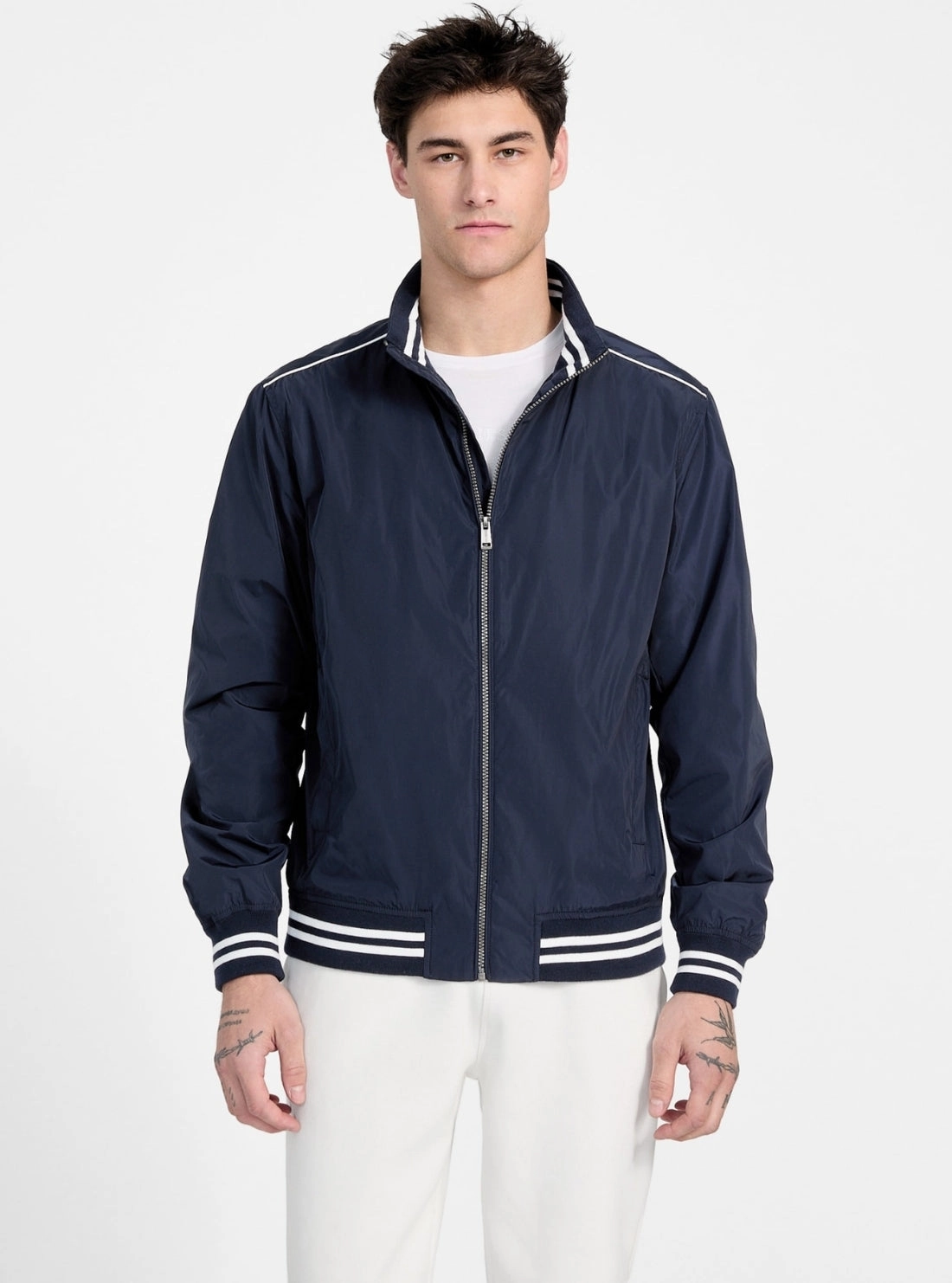 Eco Blue Urban Satin Bomber Jacket Travel Functional Wear