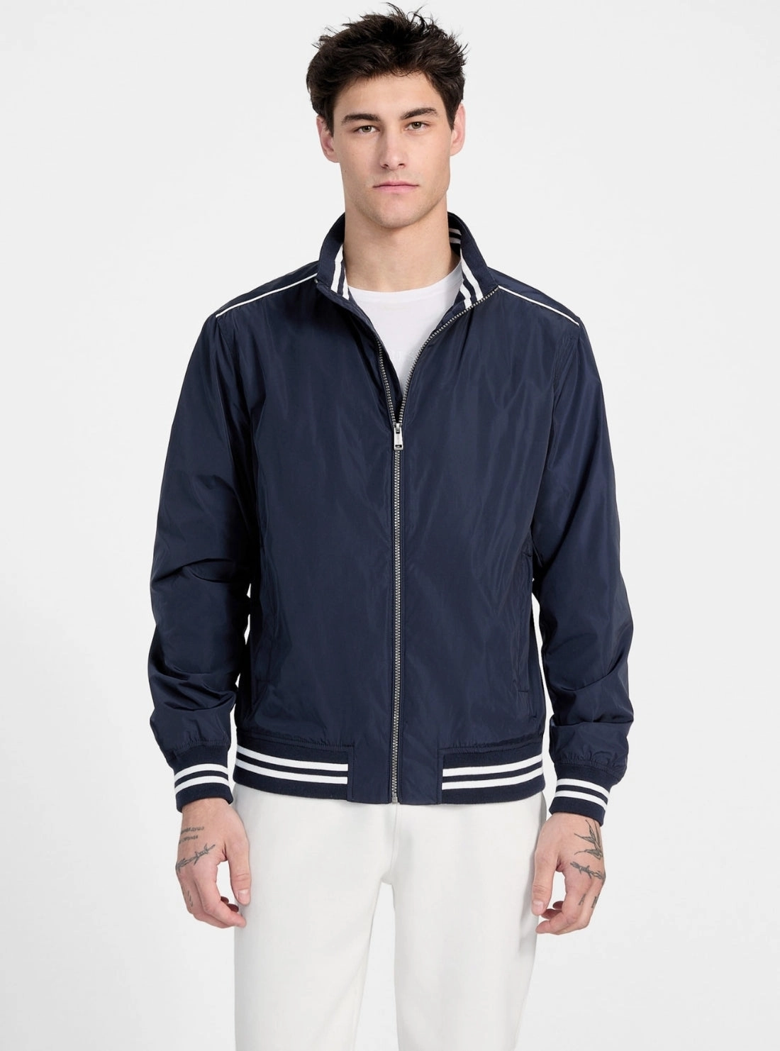 Eco Blue Urban Satin Bomber Jacket Weather Adaptive Ventilation