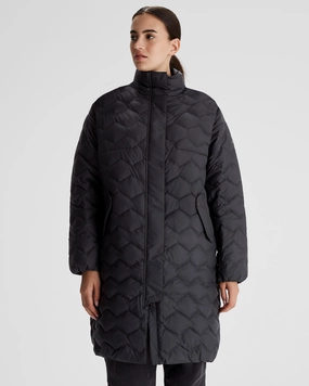 Matte Surface Texture Eco Friendly Dyed Fabric Women's Any Time Down Hooded Parka Jacket - Black Stingray