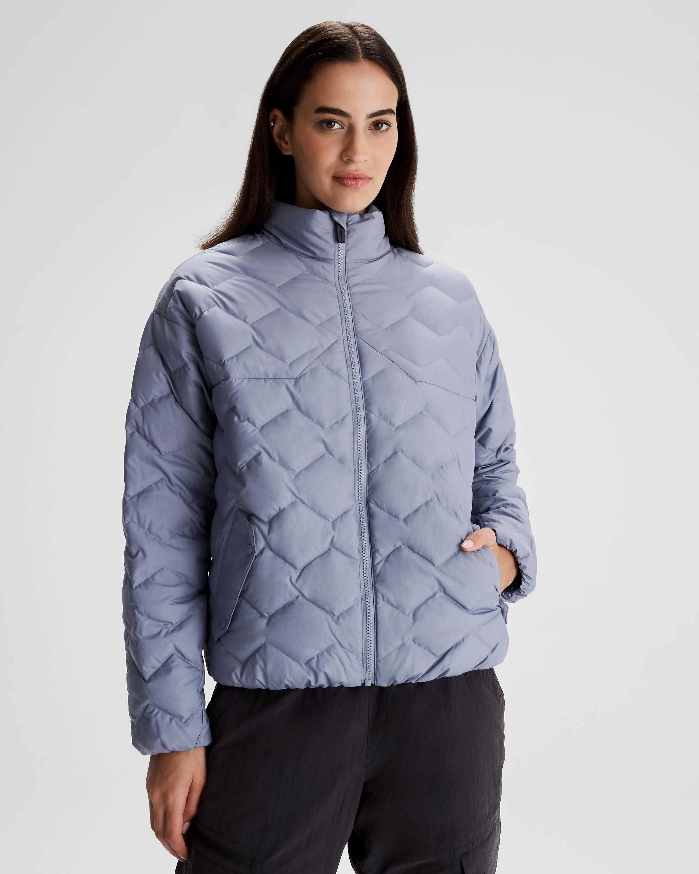 Women's Any Time Down Short Jacket - Dark Haze Velcro Fasten