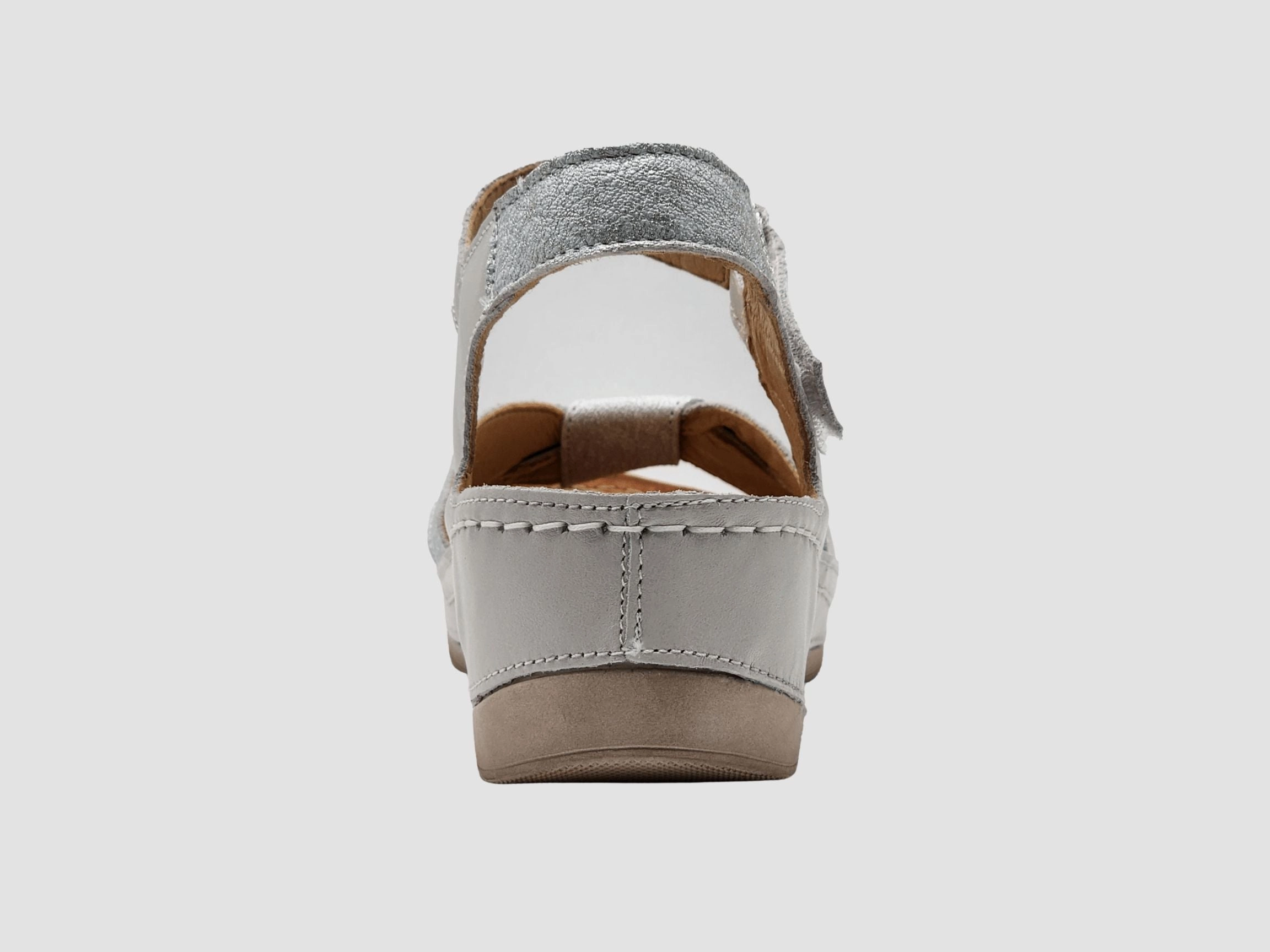 Women's Aster Leather Sandal - White/Silver Soft Cushioned Footwear