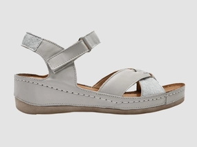 Women's Aster Leather Sandal - White/Silver walking shoes Low Profile Sidewalls