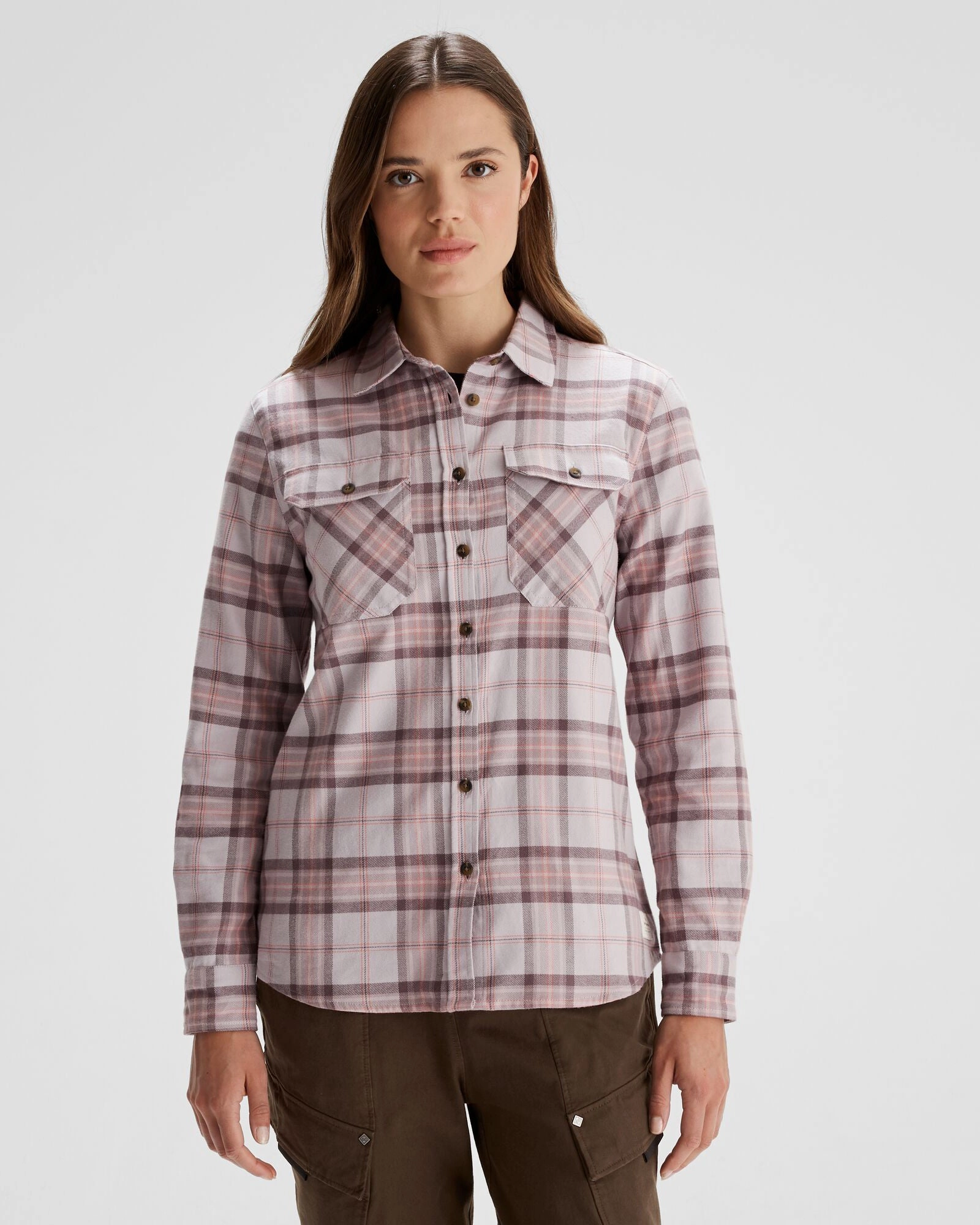 Women's Carrillon HF Long Sleeve Shirt  - Mountain Plaid Dove Sporty Look Stylish Appearance