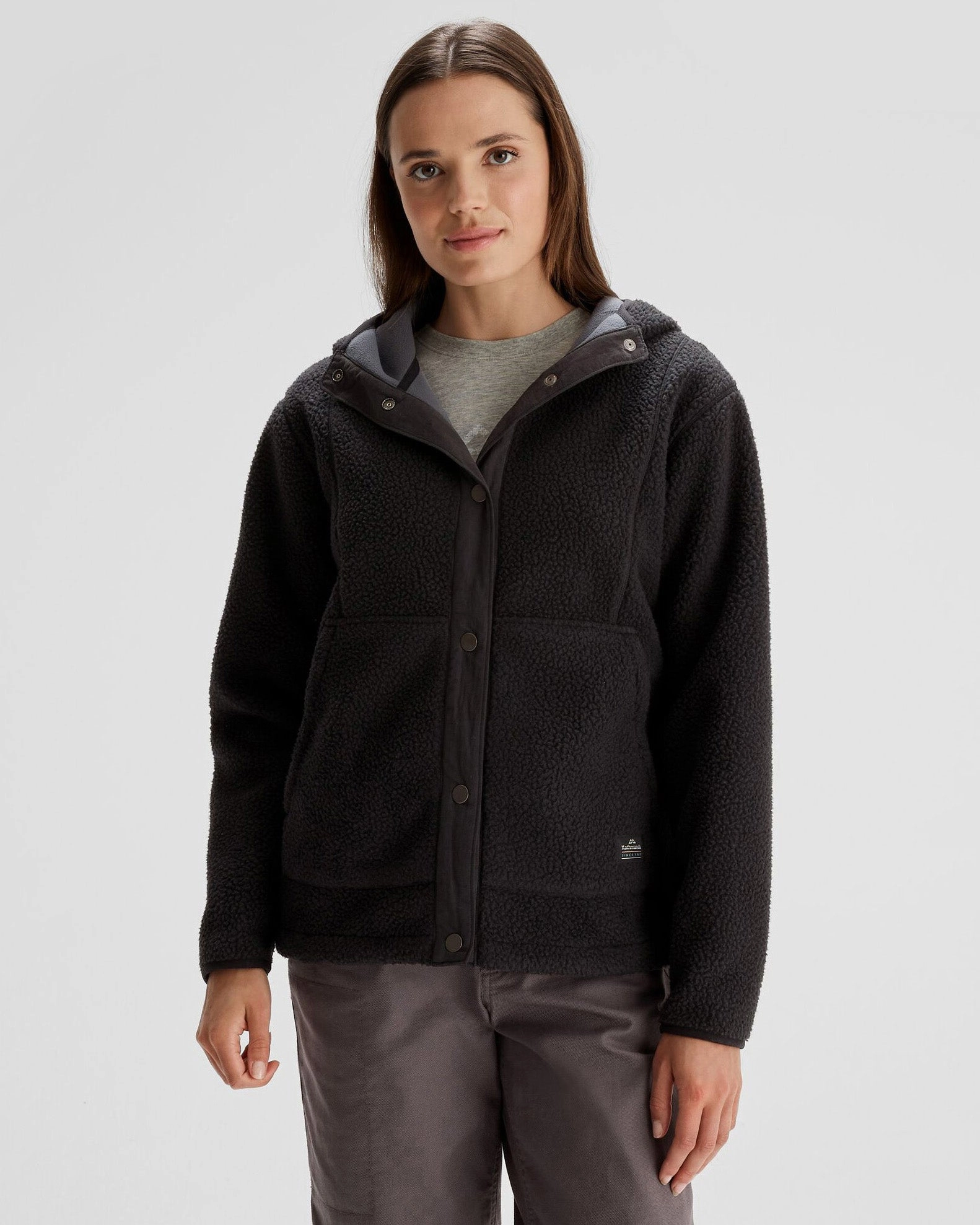 Women's Co-Z High Pile Hooded Jacket  - Black Easy Fit