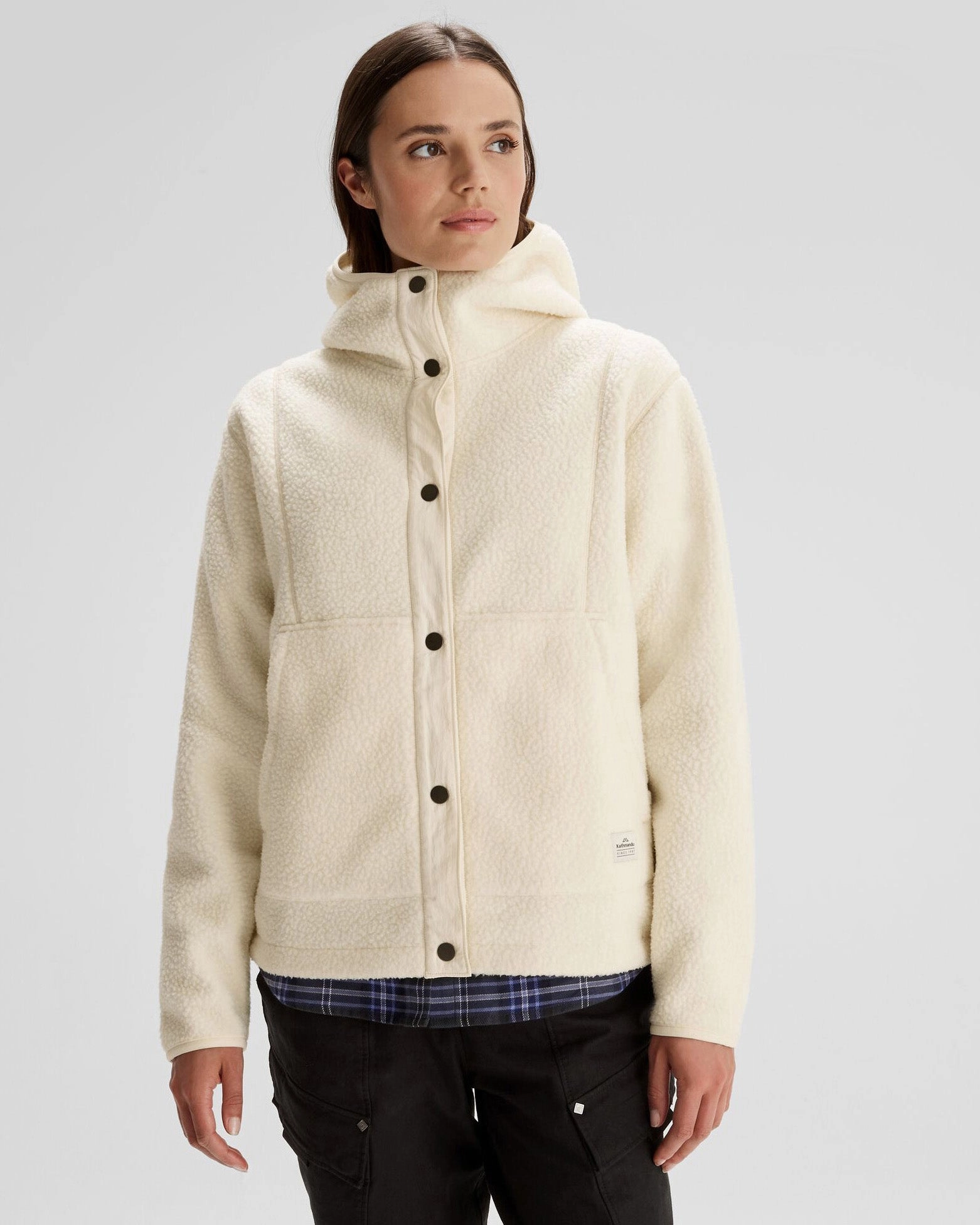 Breathable Material Eco Certified Textile Women's Co-Z High Pile Hooded Jacket  - Natural