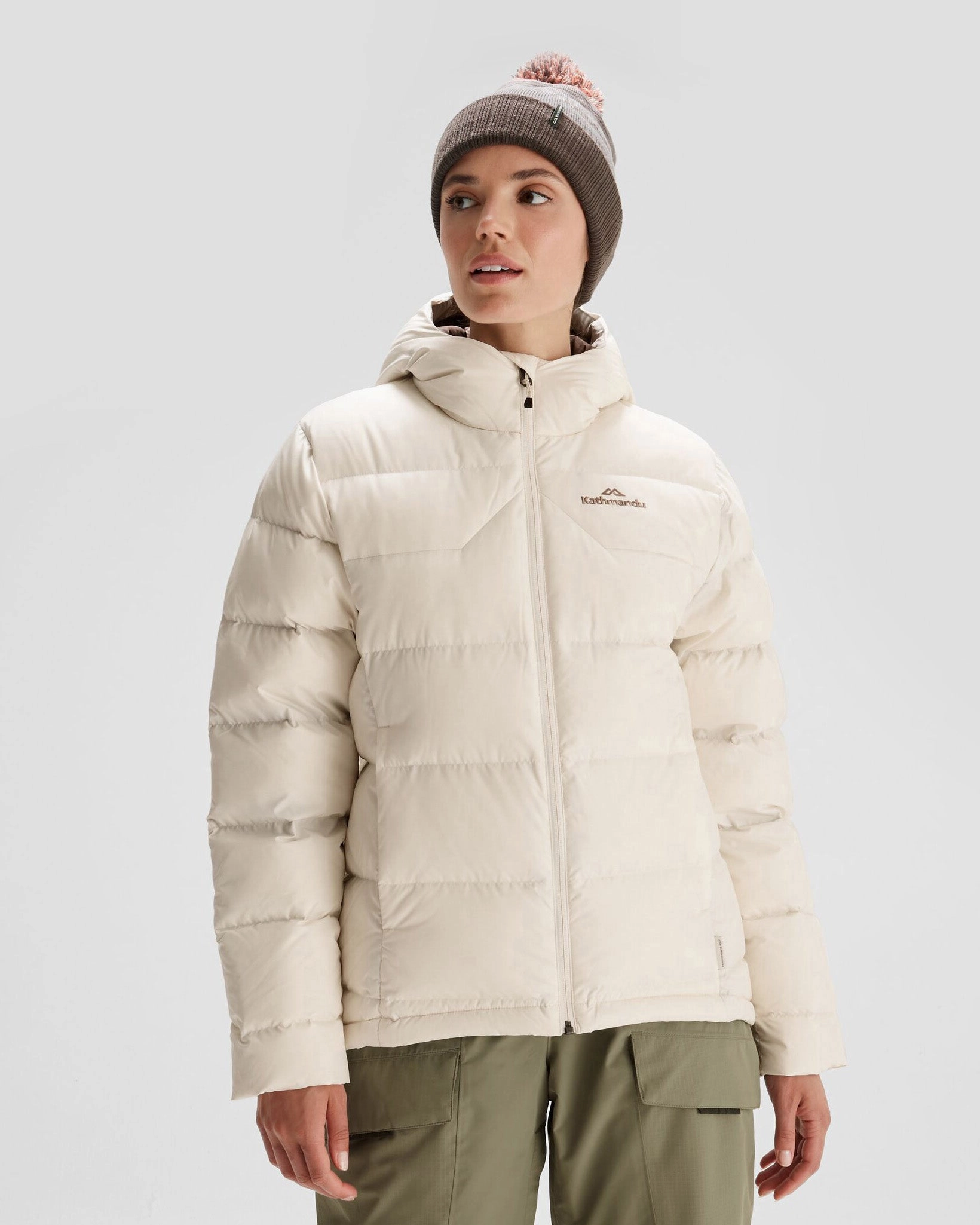 Women's Epiq Hooded Down Jacket - Natural Hidden Zipper