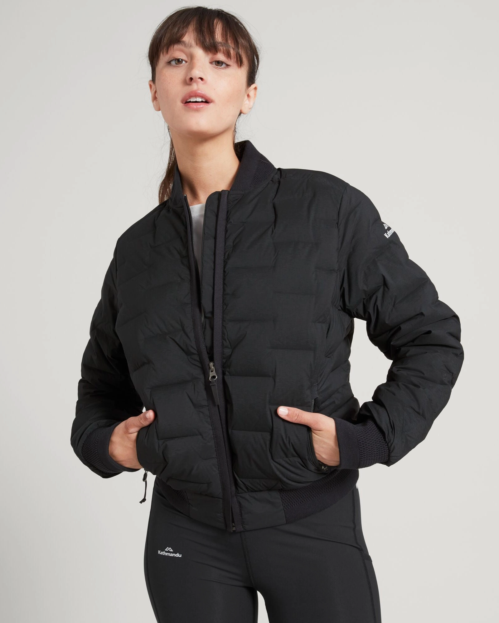 Vegan Safe Quick Dry Fabric Technology Women's Federate Stretch Down Bomber Jacket - Black