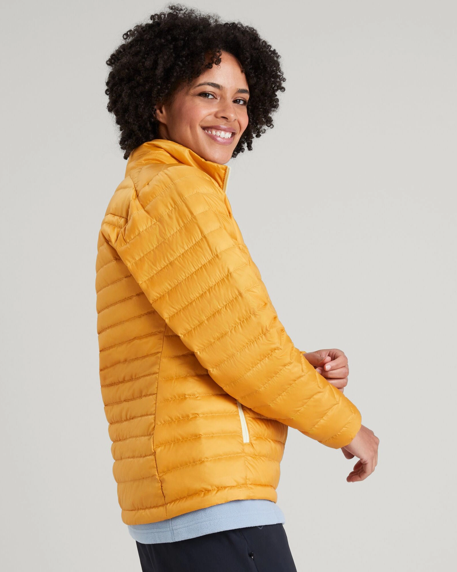 Pastel Shade Clean Jacket Detail Women's Heli R Down Jacket - Mustard Yellow