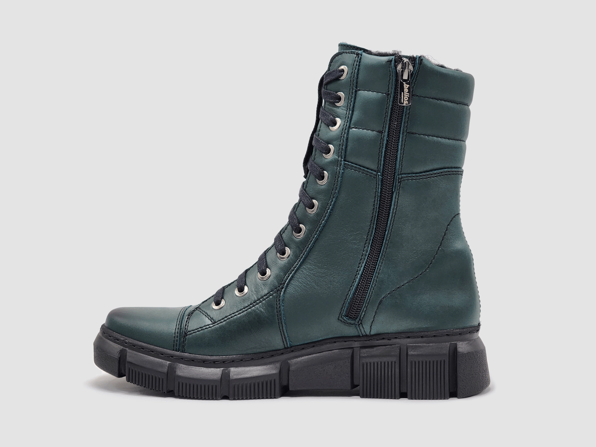 Women's Helios Medusa Fur-Lined Leather Boots - Green Minimal Profile