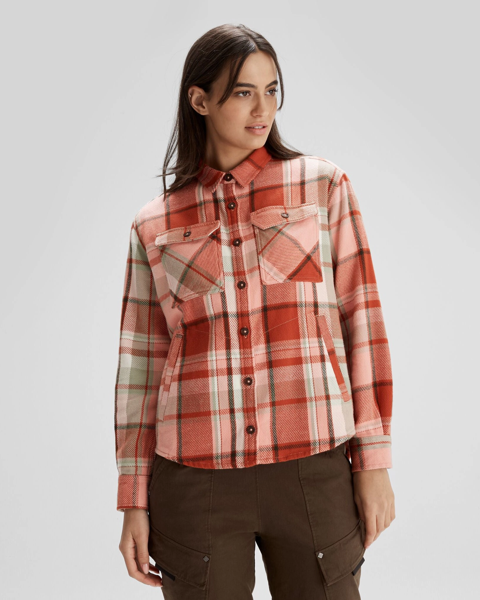 Unmatched comfort Women's Huntly Long Sleeve Shirt - Cabin Plaid Fruity