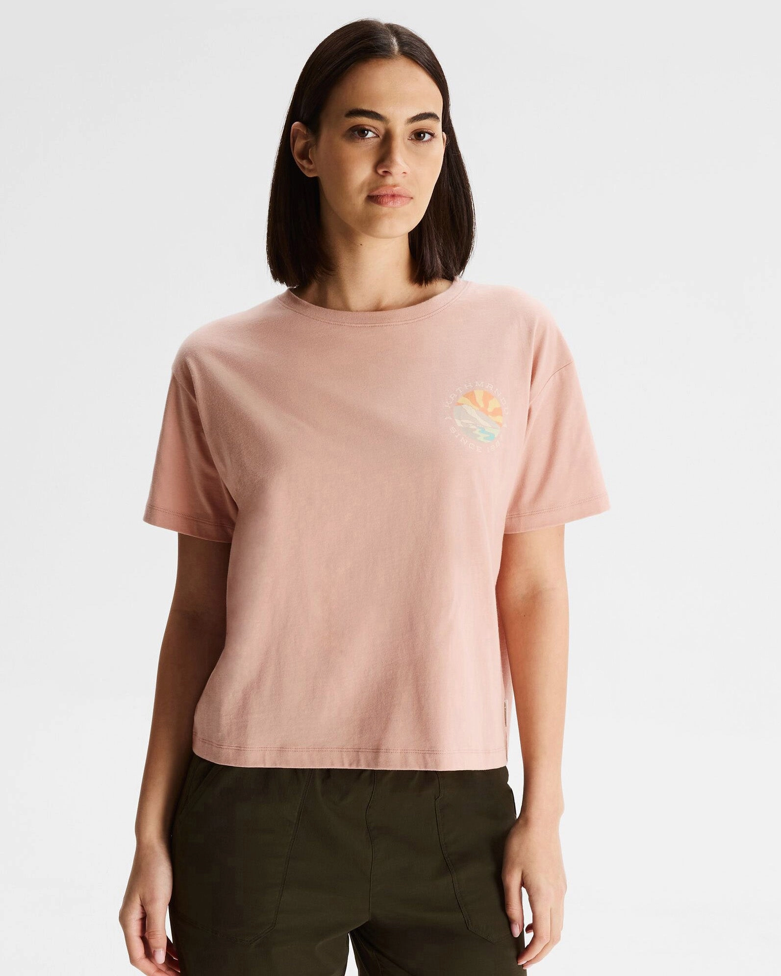 Women's Kathmandu Logo Sunburst Organic Cotton T-shirt - Mineral Everyday Look SheerLayering