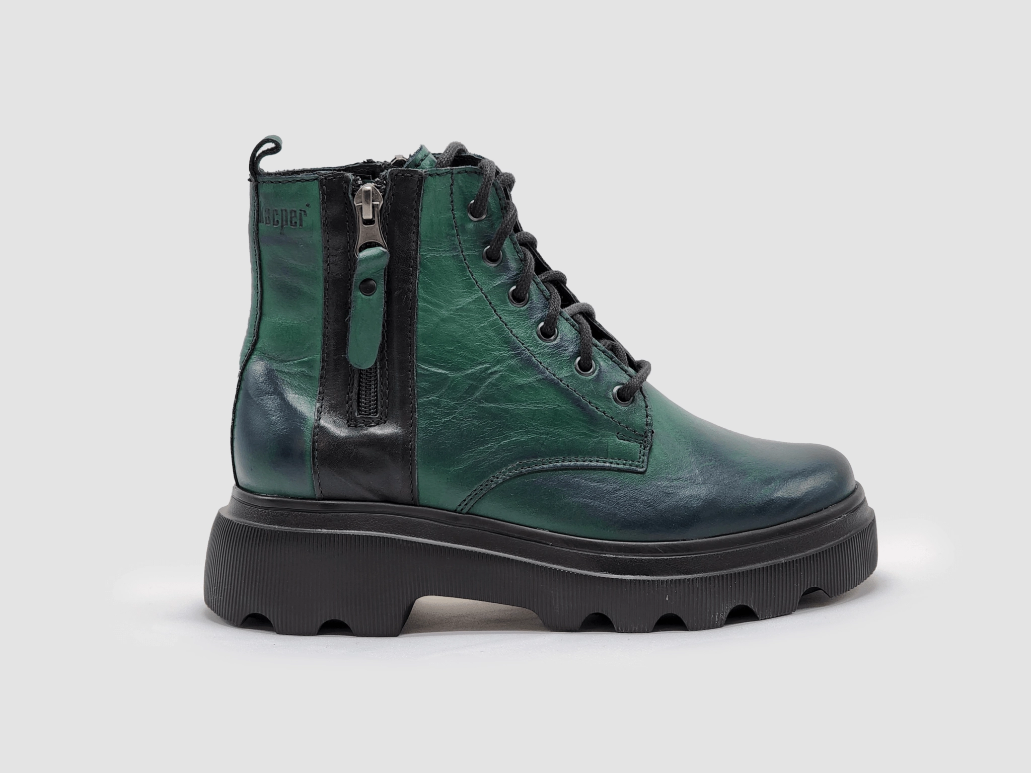 Women's Modern Lined Zip-Up Leather Boots - Green Seamless Internal Structure