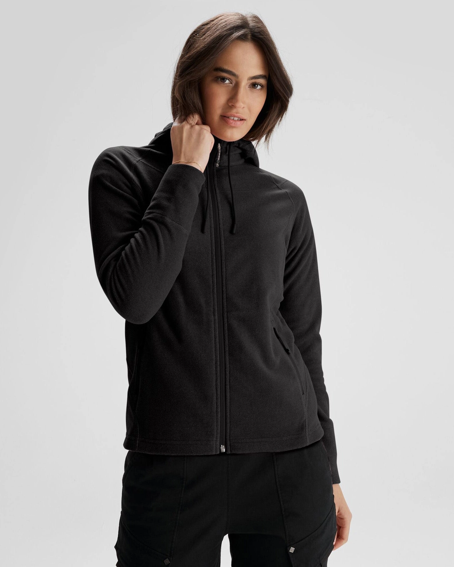 Minimalist Pocket Layout Women's Mt Aspiring Hooded Fleece Jacket  - Black Stingray