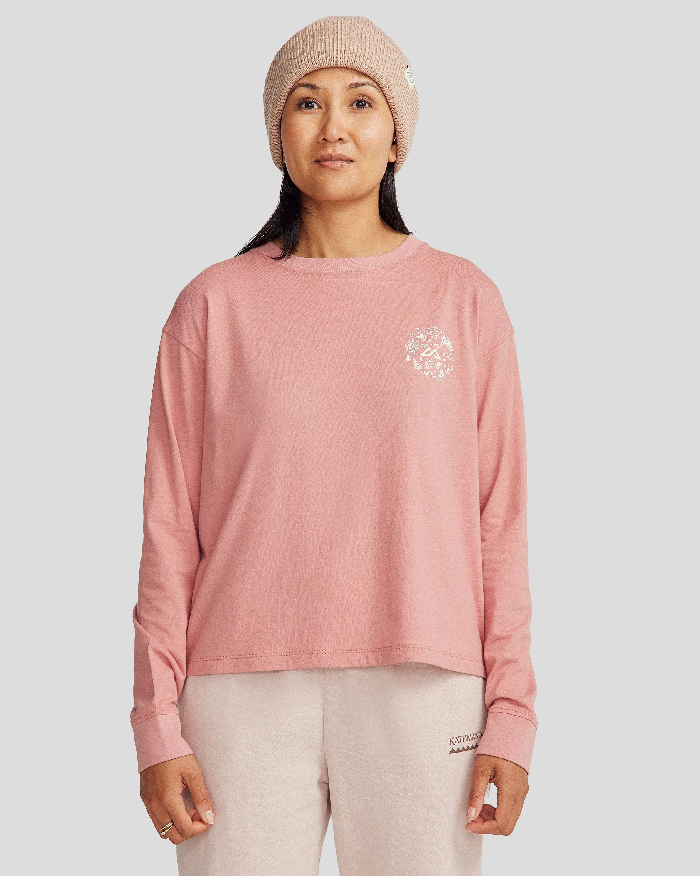 Women's Nature Icons Organic Cotton Long Sleeve T-shirt - Light Clay Temperature Regulating Fibers FlexibleCuffs