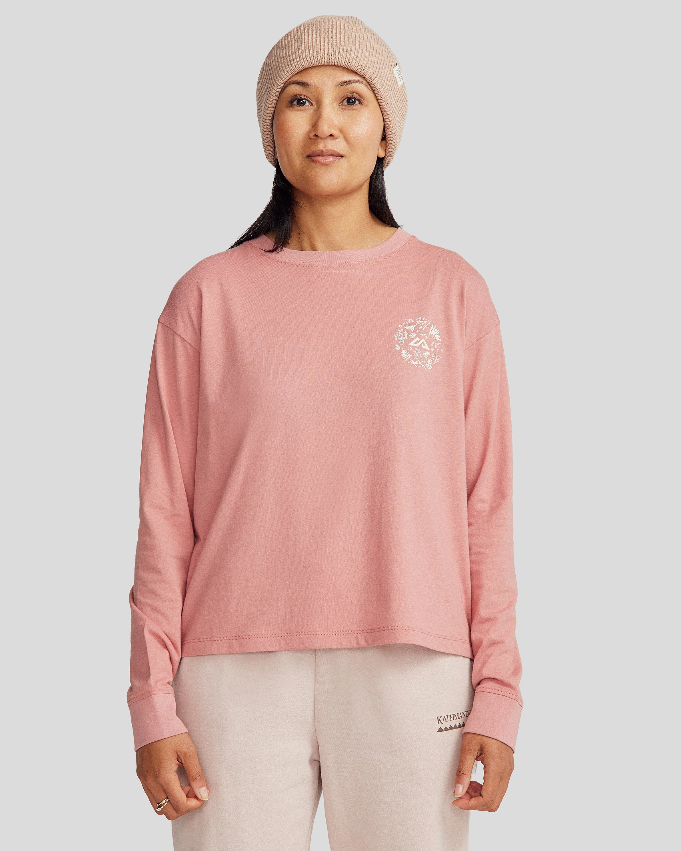 Ventilated Panel Design QuickRelease Fastener Women's Nature Icons Organic Cotton Long Sleeve T-shirt - Light Clay