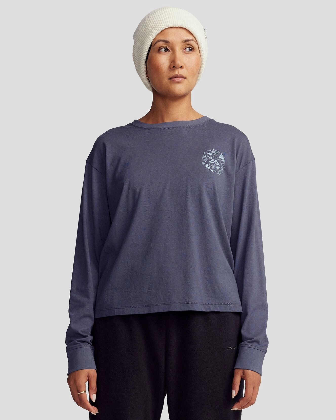 AbrasionResistant Fabric Women's Nature Icons Organic Cotton Long Sleeve T-shirt - Mid Navy