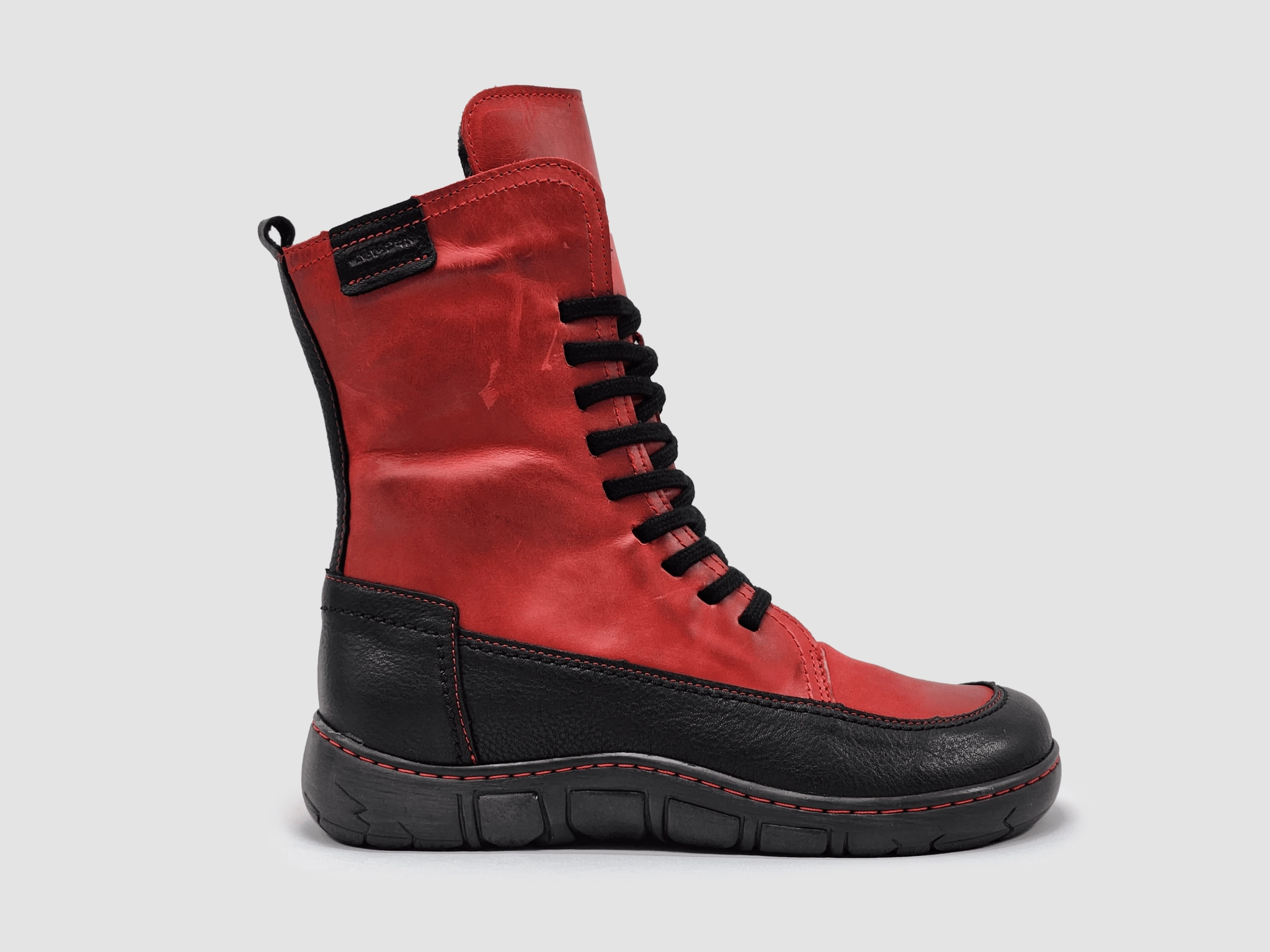 Women's Original Mid Wool-Lined Zip-Up Leather Boots - Red/Black Construction Grade High Shaft