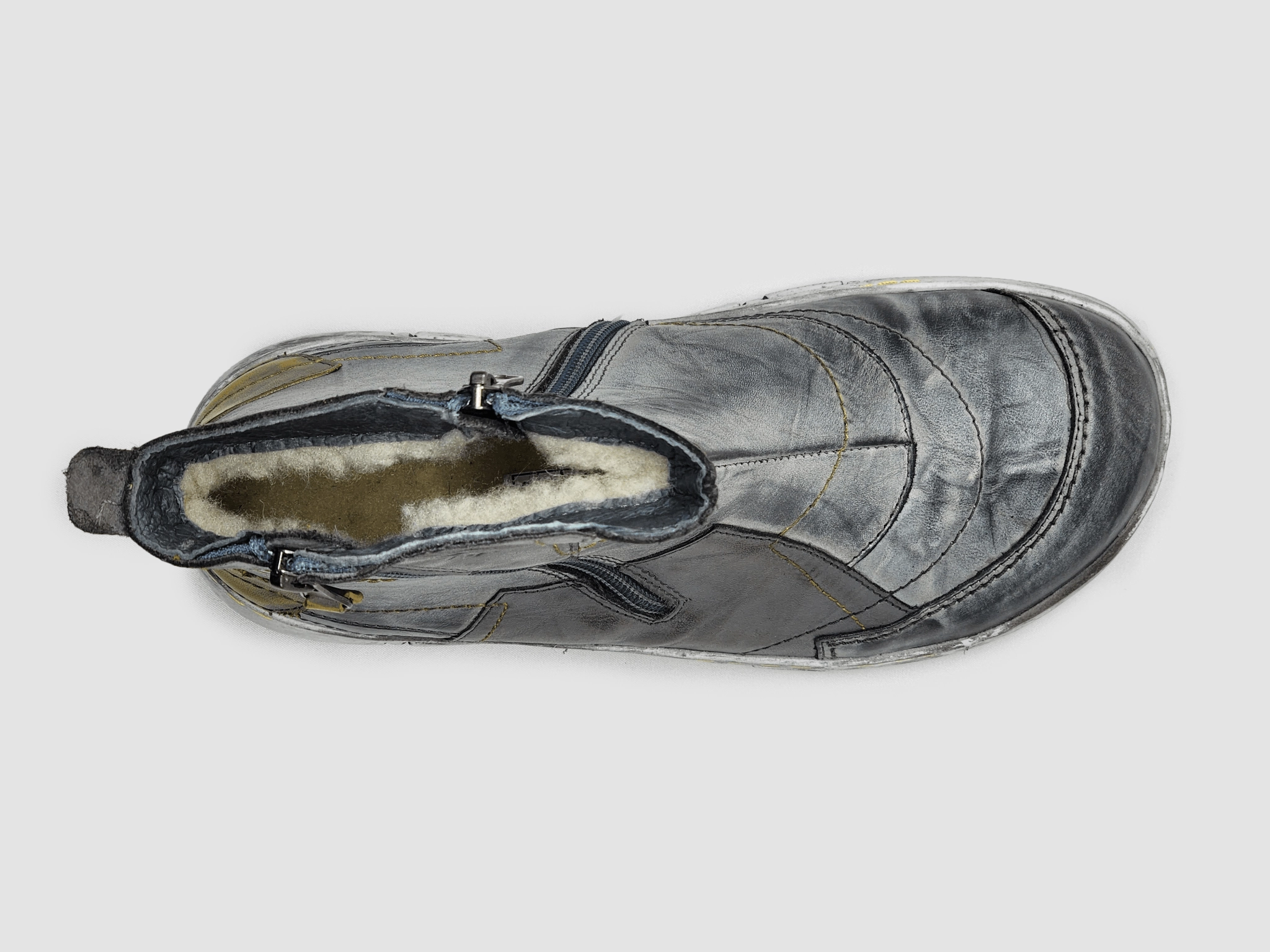 Fresh Style Fashion Fit Women's Original Wool-Lined Zip-Up Leather Boots - Grey/Yellow