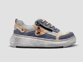 High Heel Women's Retro Zip-Up Leather Shoes - Blue/Pink