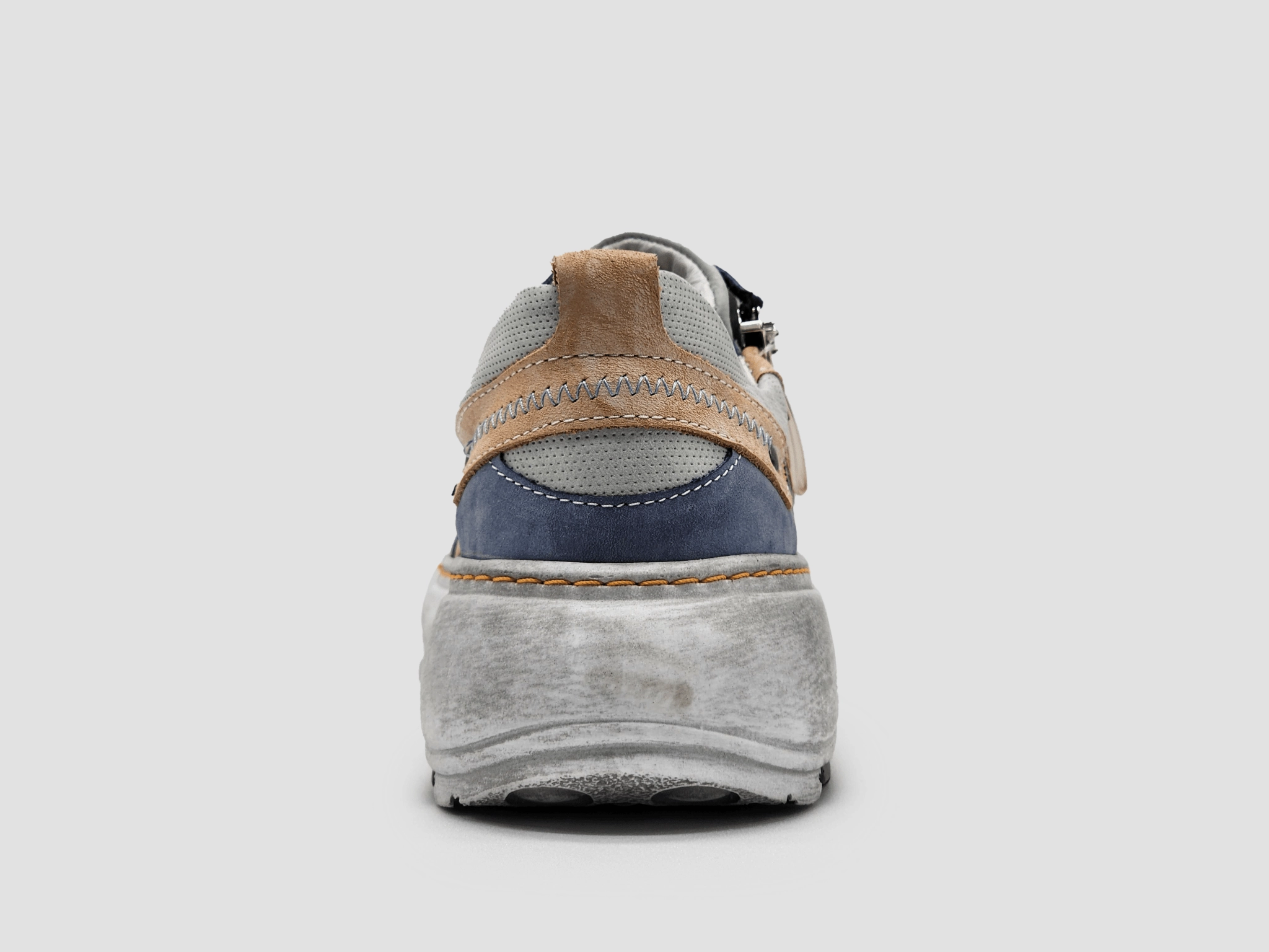 Women's Retro Zip-Up Leather Shoes - Blue/Pink Simple Choice