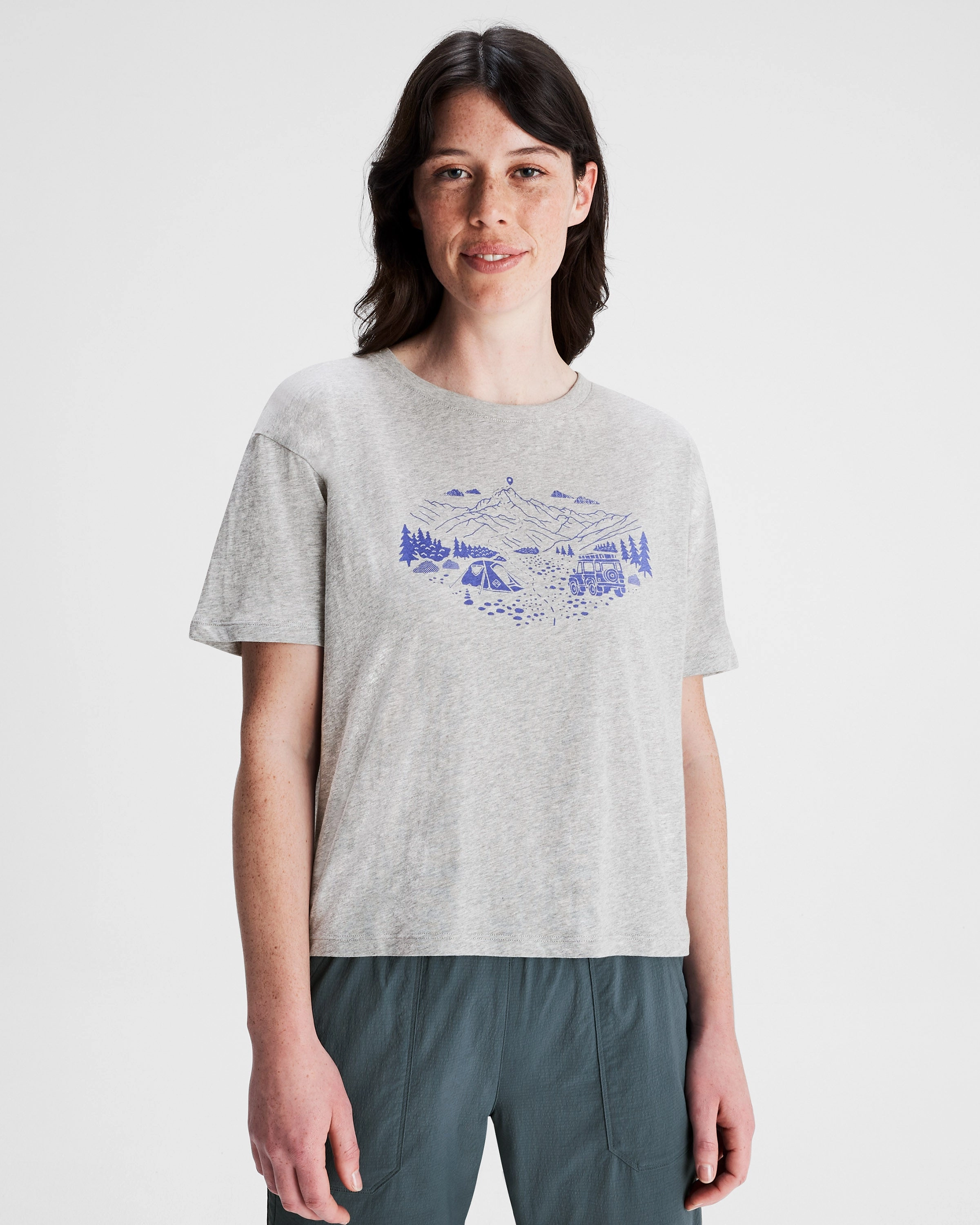 Women's Ridgeline Organic Cotton T-shirt - Light Grey Marle Durable Reinforced Elbow Patches Machine Washable Fabric