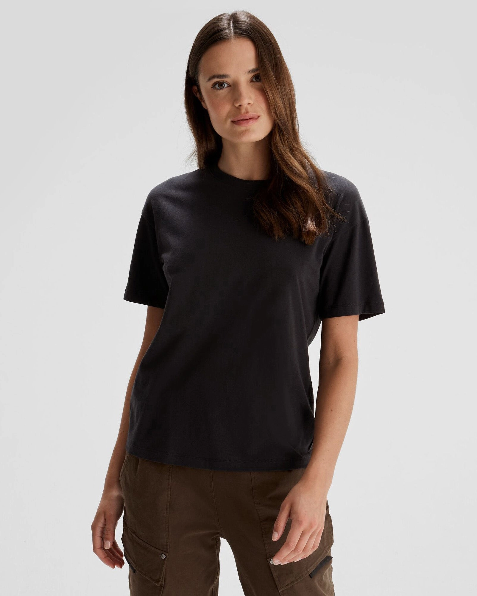 Women's Solid Organic Cotton T-Shirt - Black Stingray Contoured Side Panels Microfiber Technology