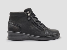 Women??s Tall Dr Wellness Wool-Lined Zip-Up Leather Boots - Black Rapid Lacing System