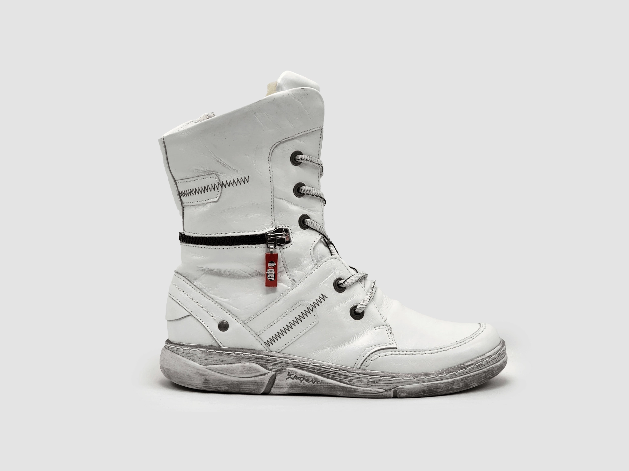 Women's Timeless Thick Wool-Lined Zip-Up Leather Boots - White Comfort Gusset