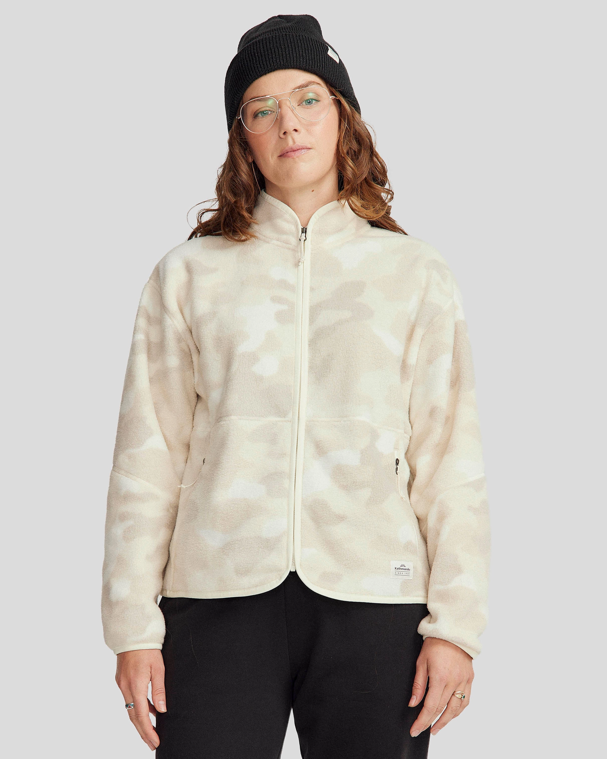 Reflective Safety Trim Travel Commuter Layer Women's Trailhead Fleece Jacket - Natural Tree Camo Print