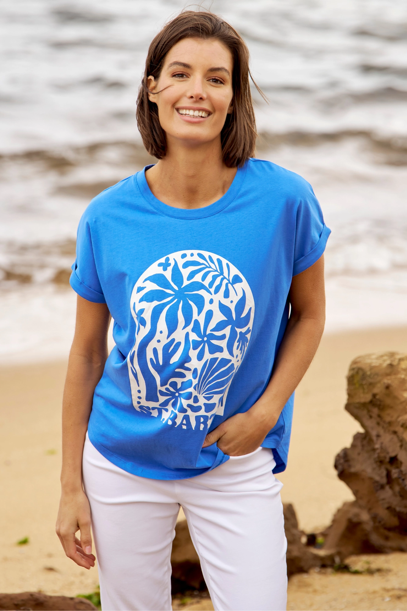 Eco Certified Textile Betty Basics Hailey Short Sleeve Tee St. Palms Print