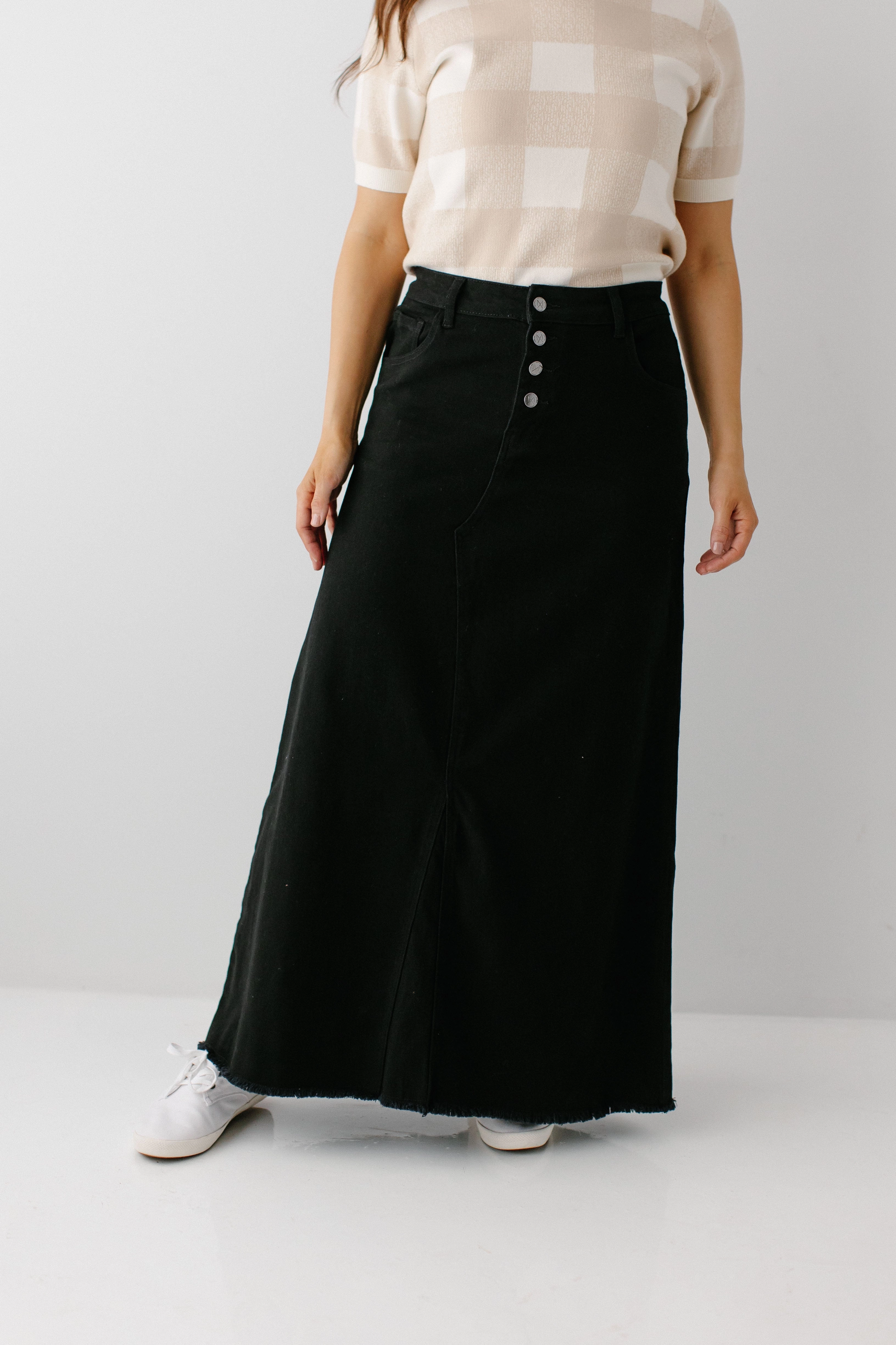 Wool blend Vibrant color 'Haven' Long Knit Denim Skirt in Black FINAL SALE