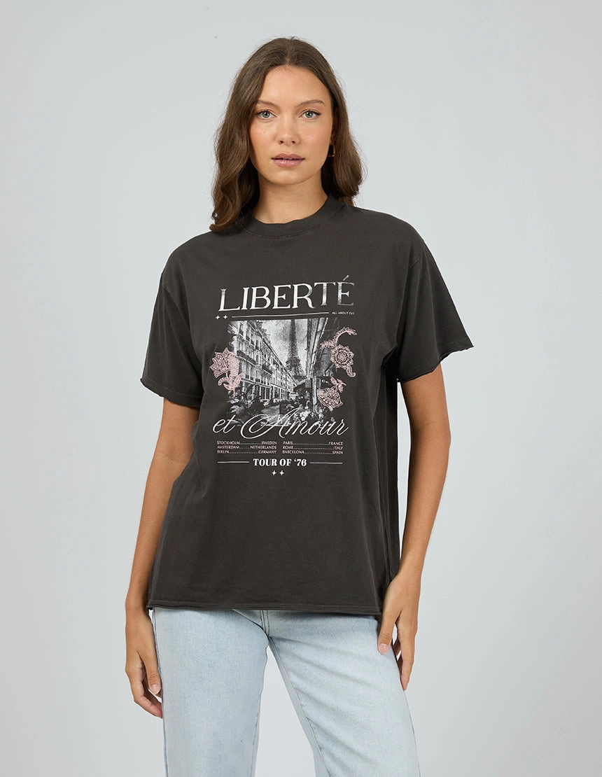 All About Eve Atlas Relaxed Tee Washed Black Active Layers Non Iron Finish