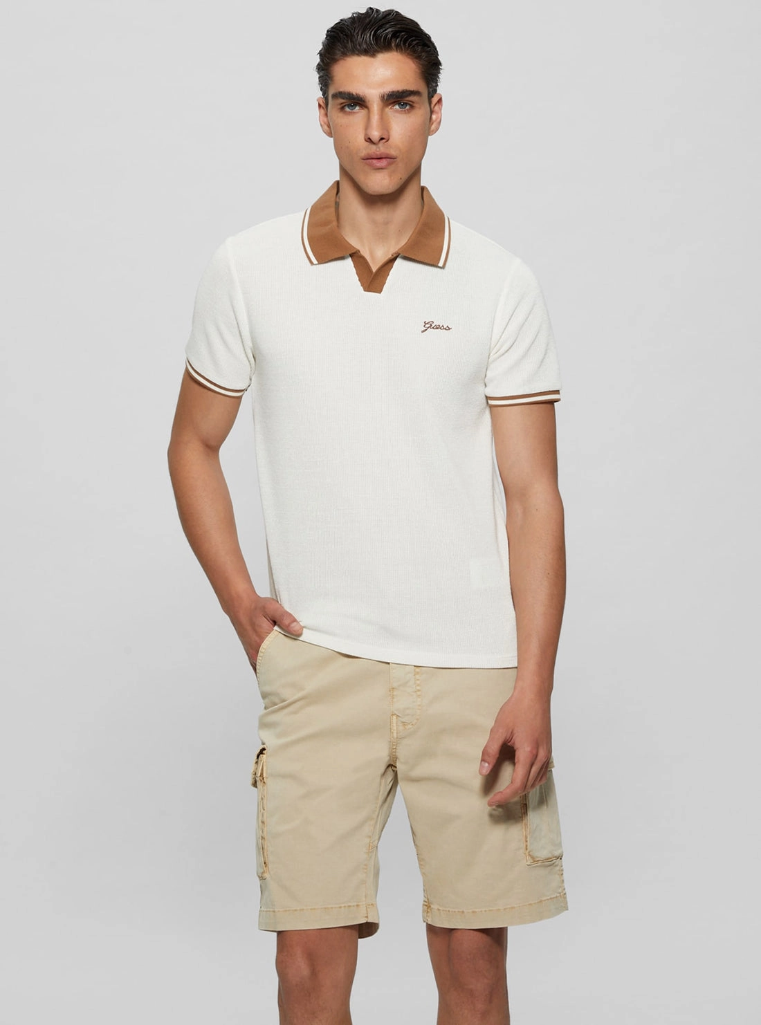 Self Fabric Tie White Weston Knit Polo T-Shirt