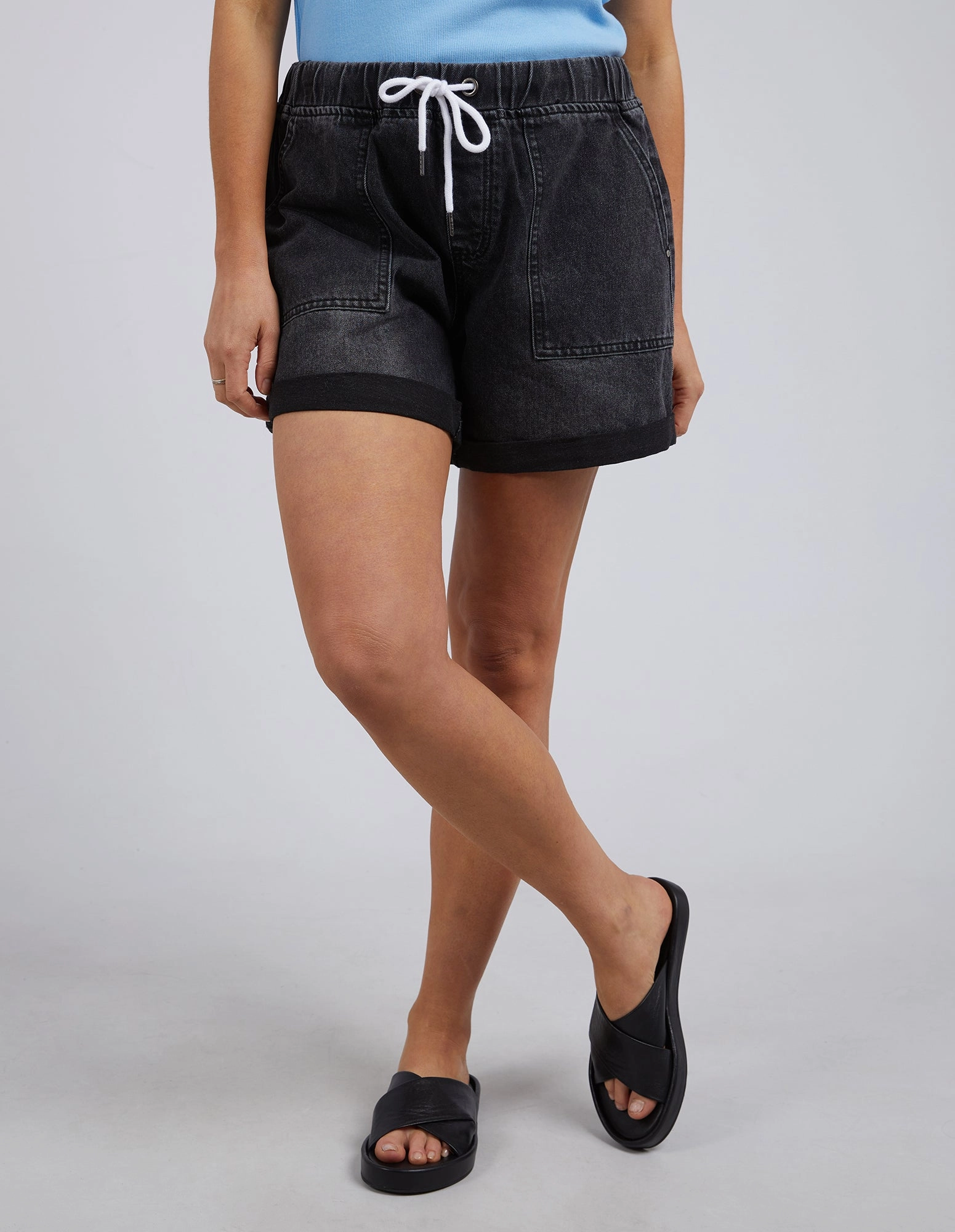 Elm Emma Relaxed Denim Short Washed Black plain shorts
