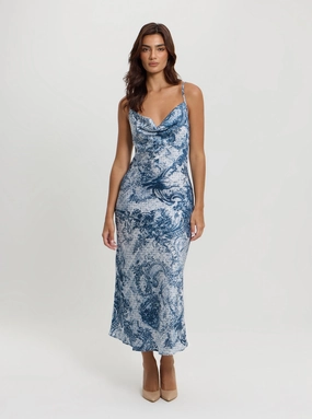 Flattering Layer Modern Appearance Eco Blue Print Akilina Maxi Dress