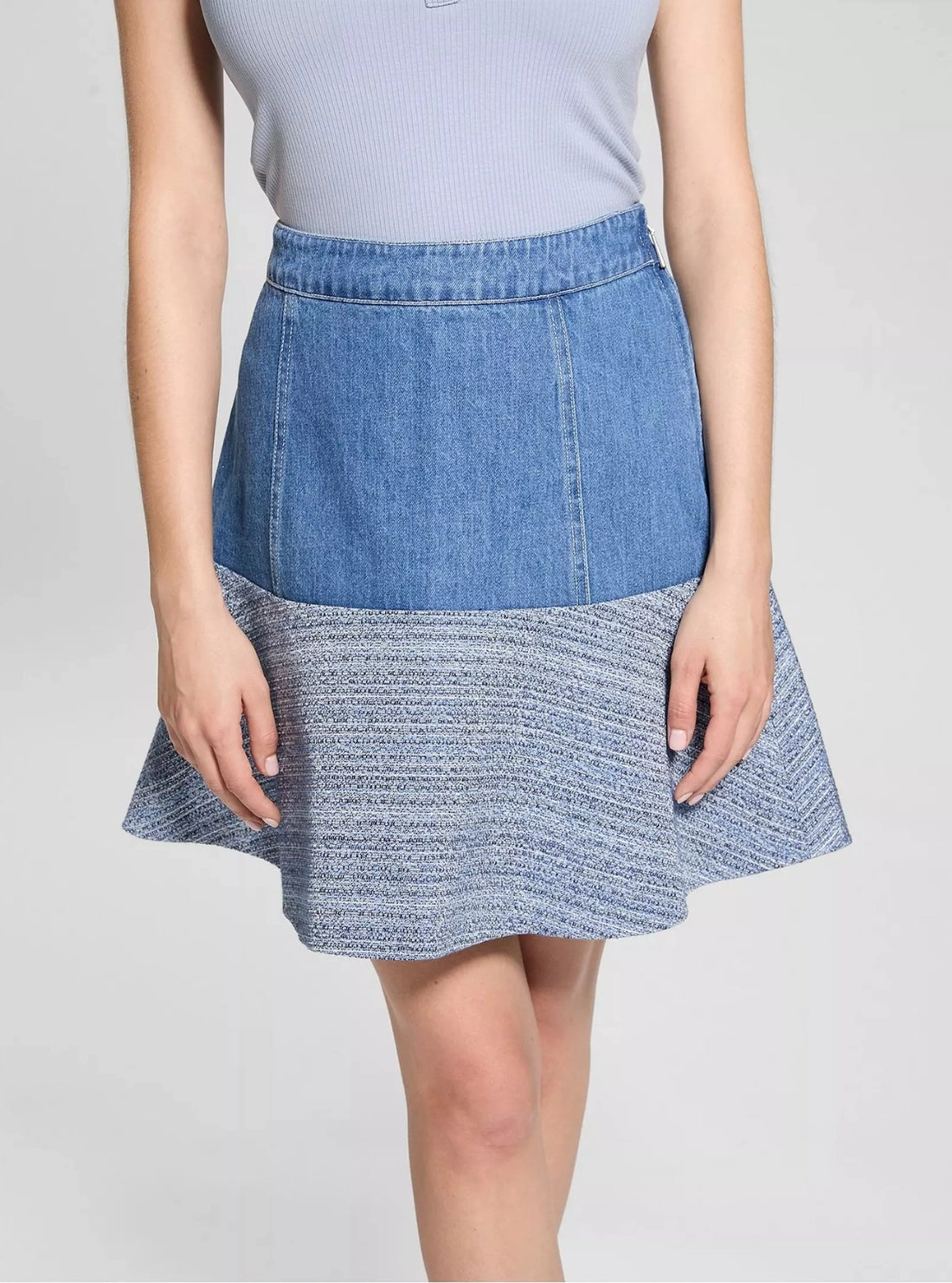 Elegant Bold Look Universal Fit Design Blue Elsie Tweed Mix Denim Skirt