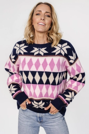 Comfort Flex Fit Zermatt Sweater | Navy   Pink Print