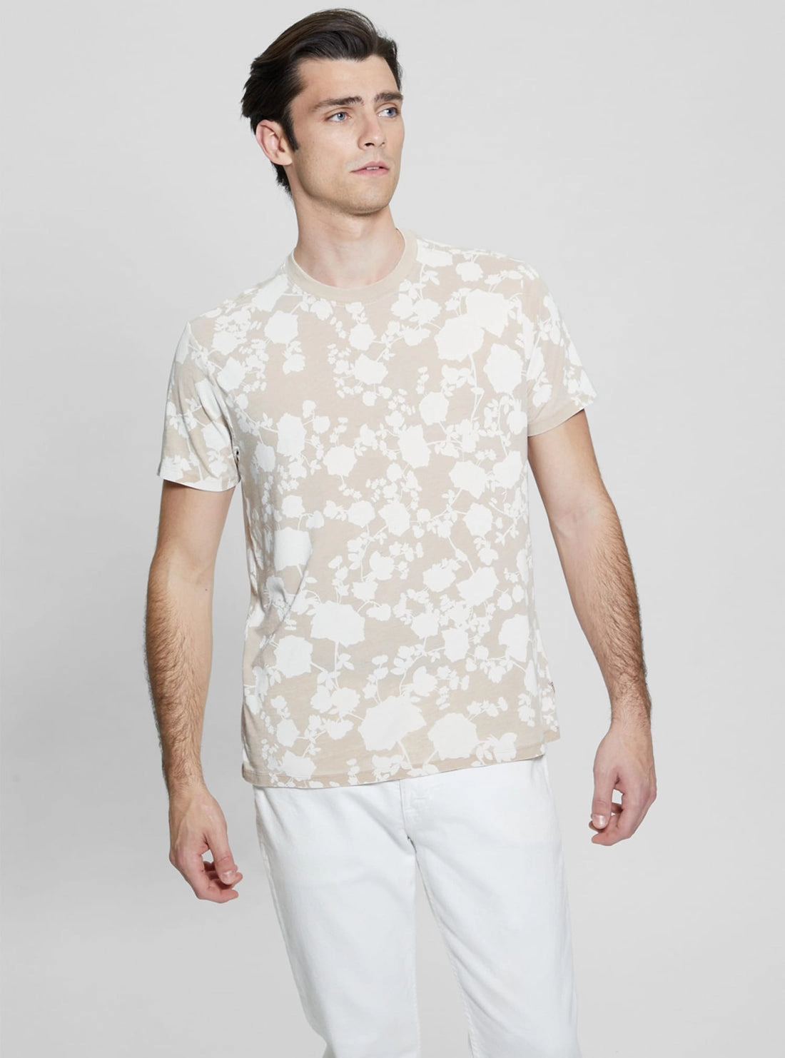 Eco Beige Floral Burnout T-Shirt HygienicCoating Comfortable Cut